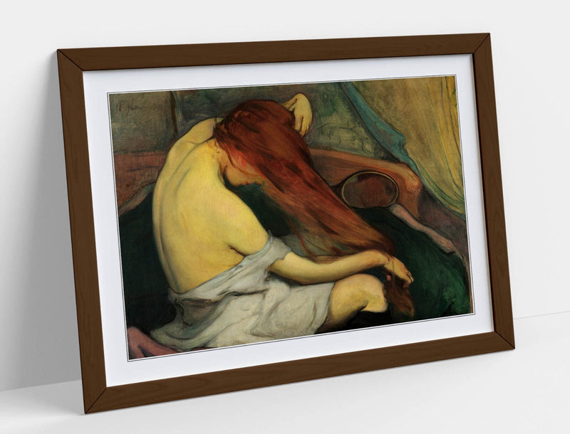 Framed Wall Art Print - Woman Combing Hair Art Poster With Quality Wood Frame