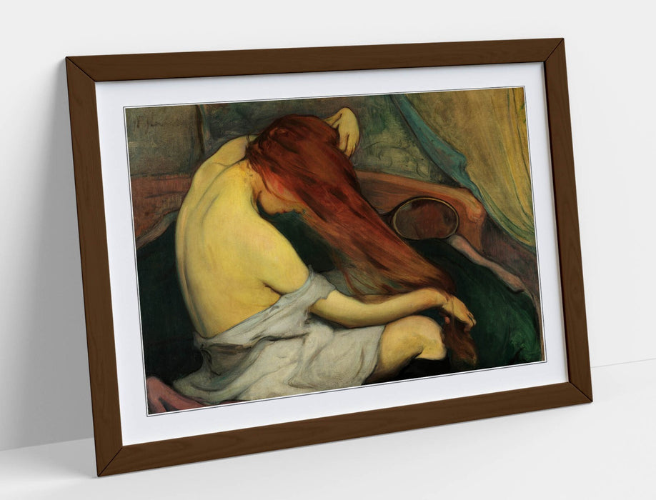 Framed Wall Art Print - Woman Combing Hair Art Poster With Quality Wood Frame