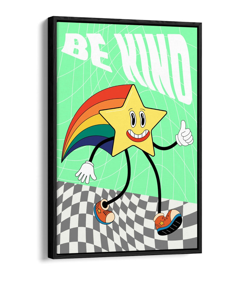 Canvas Wall Art – Retro Groovy Rainbow Star Print | Handmade UK Float Effect