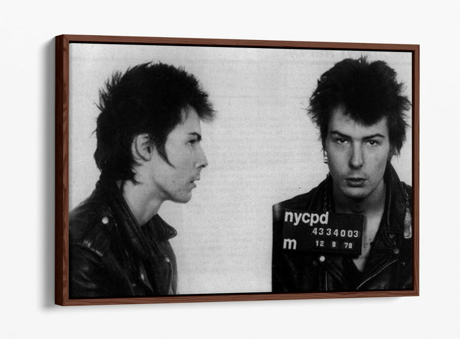 SID VICIOUS MUGSHOT 1 -FLOAT EFFECT CANVAS WALL ART PIC PRINT- BLACK & WHITE