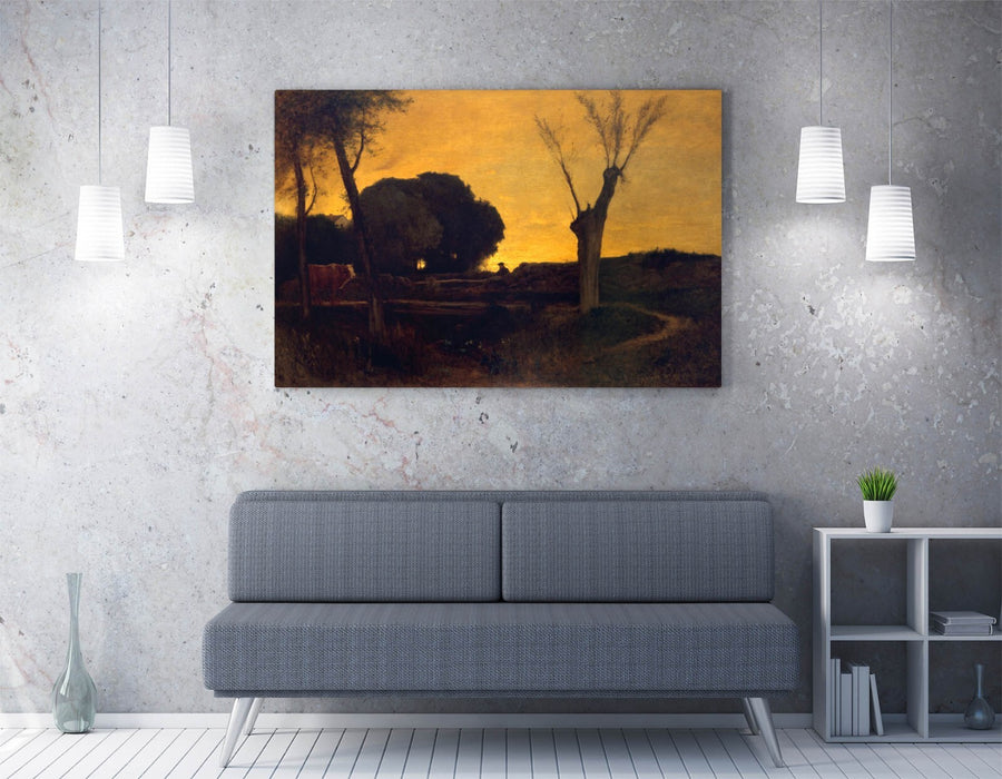 GEORGE INNESS, EVENING AT MEDFIELD -CANVAS WALL ART ARTWORK PRINT