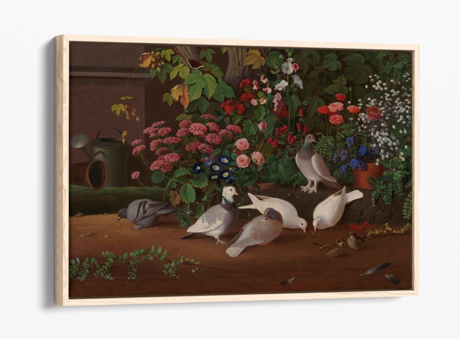 Canvas Wall Art Print - Handmade Garden Flower & Bird Float Effect on MDF Frame