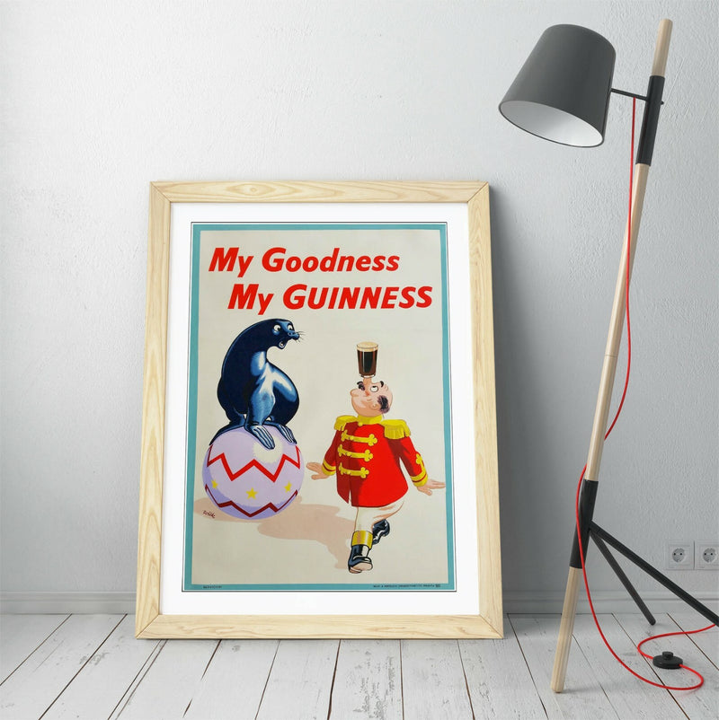 Vintage Guinness Poster - Framed Wall Art Picture Print With Woodgrain Frame