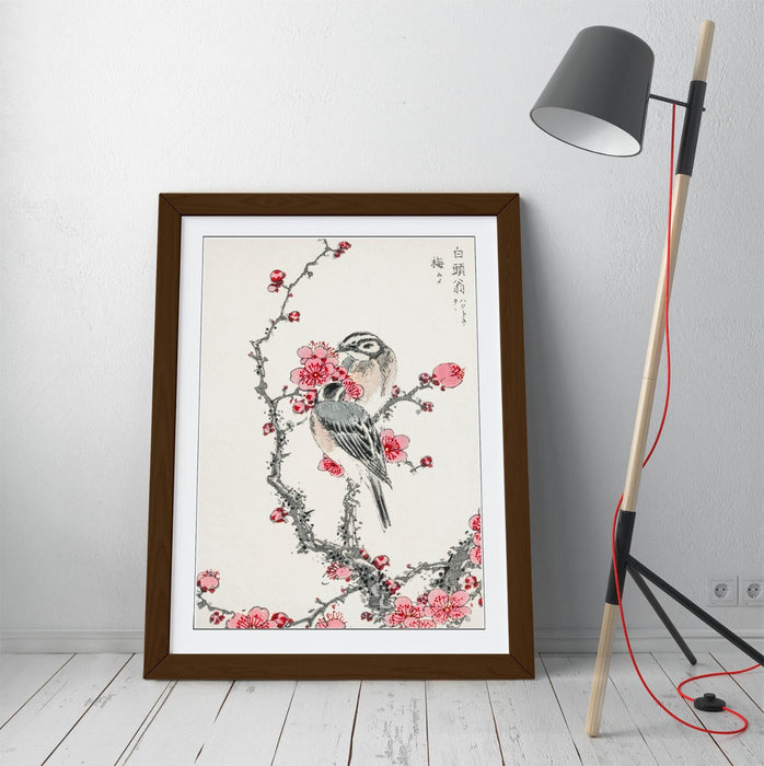 Framed Wall Art - Pine Bunting Print & Plum Tree Poster in Woodgrain Frame