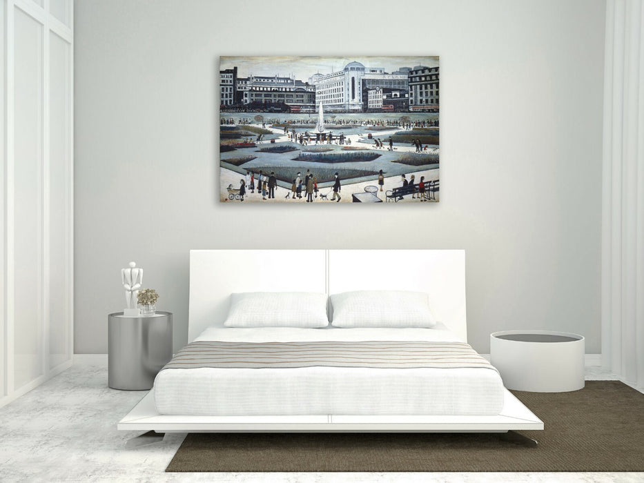 Piccadilly Gardens CANVAS WALL ART PICTURE FRAMED PRINT PAINTING LS Lowry Style