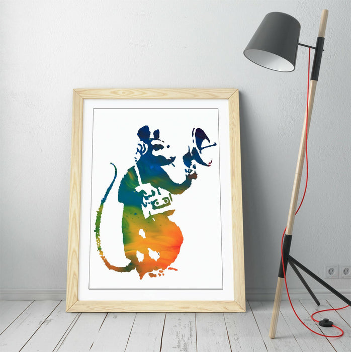BANKSY, RADAR RAT RAINBOW ART -FRAMED WALL ART PICTURE PRINT