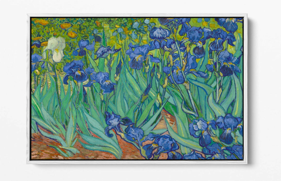 VAN GOGH IRISES -FLOAT EFFECT CANVAS WALL ART PIC PRINT- BLUE GREEN