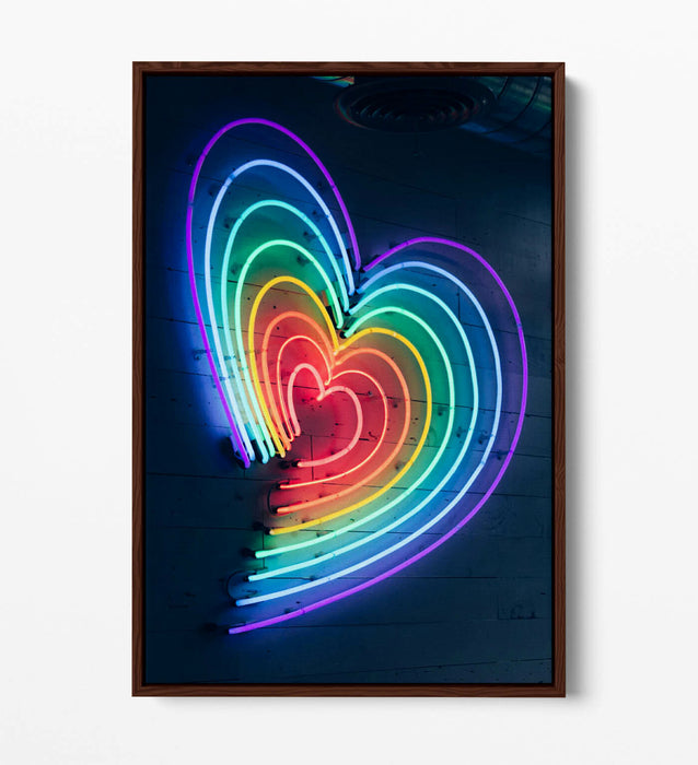 Neon Lights Canvas - Rainbow Heart Decor | Float Effect Art On Custom MDF Frame