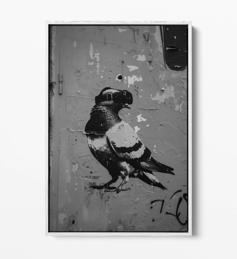 Canvas Art Print - Pigeon Wearing VR Headset | Graffiti Stencil Wall Art