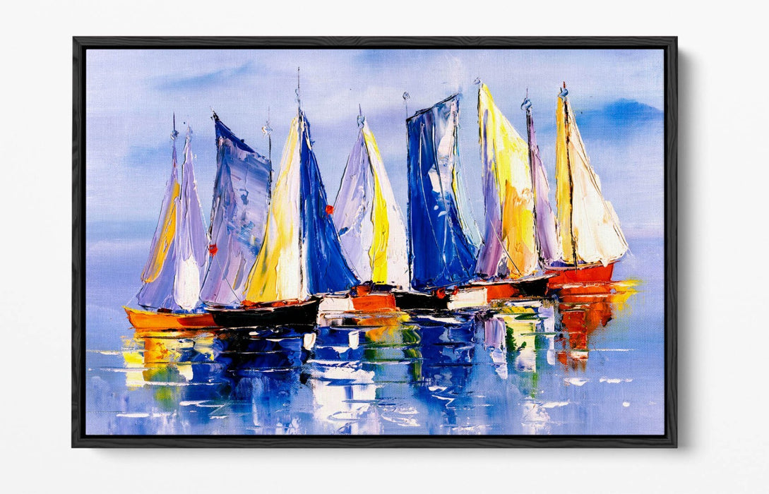 Sailing Boats Canvas Art - Nautical Seascape Wall Decor With Float Effect Frame