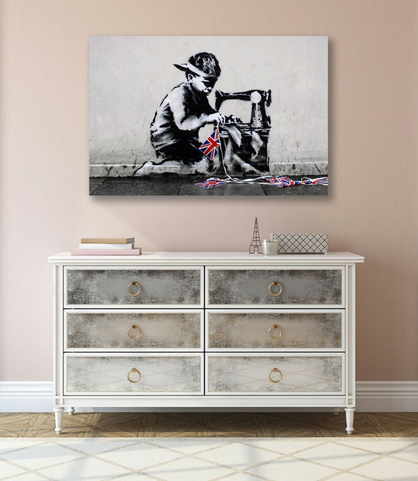 BANKSY CANVAS STREET WALL ART PRINT FRAMED ARTWORK - Slave Labour NEW