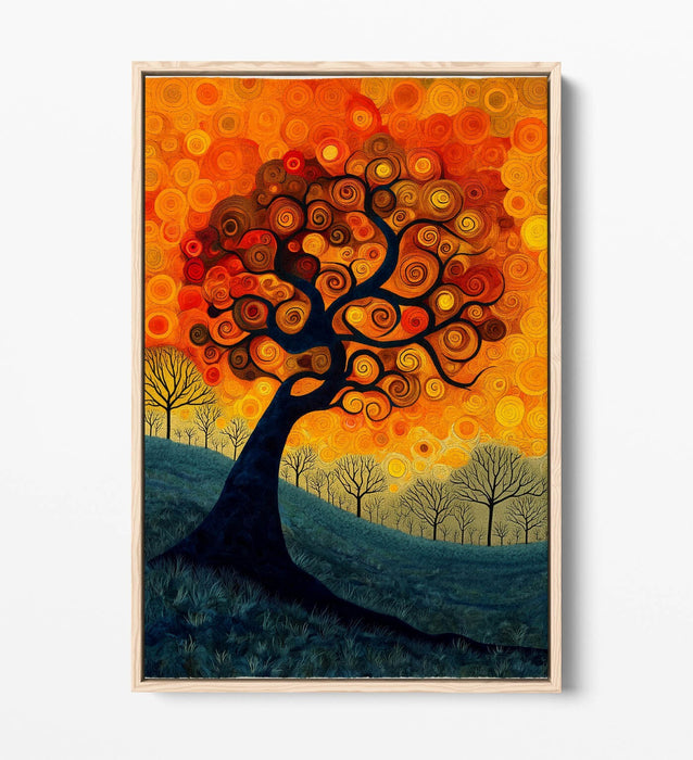 Orange Swirl Canvas Art - Abstract Tree Leaves Artwork | Float Effect Canvas Print