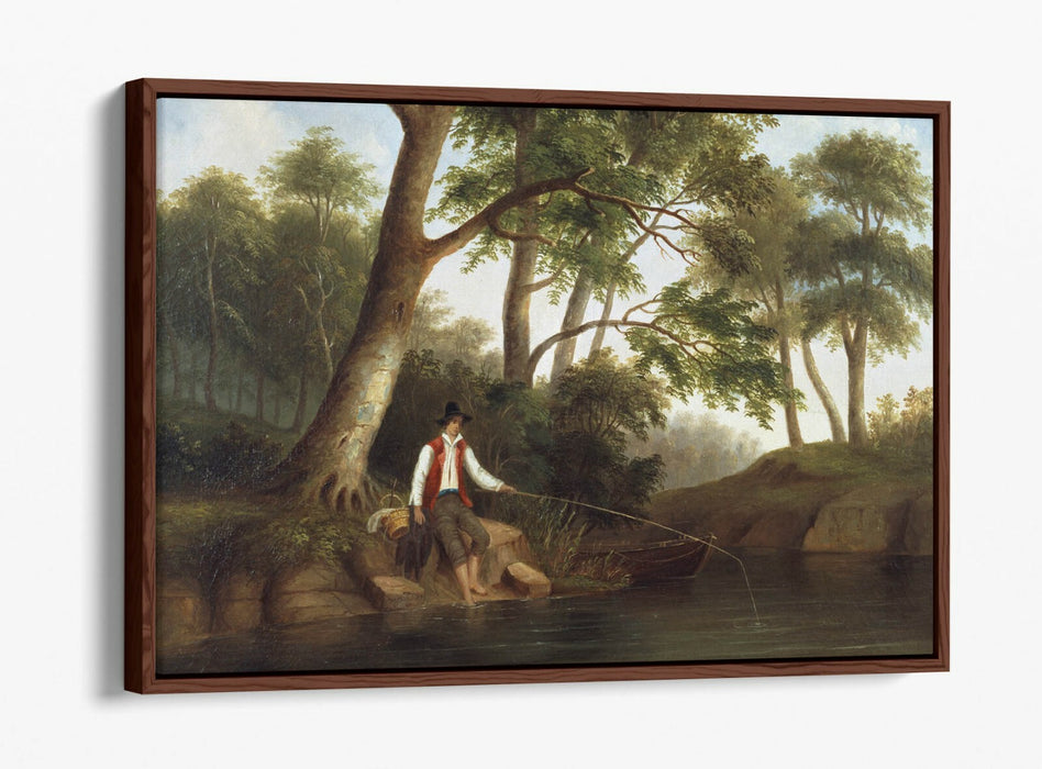ROBERT S DUNCANSON, MAN FISHING -FLOAT EFFECT CANVAS WALL ART PRINT