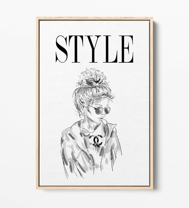 STYLE GIRL COCO -FLOAT EFFECT CANVAS WALL ART PIC PRINT- BLACK & WHITE