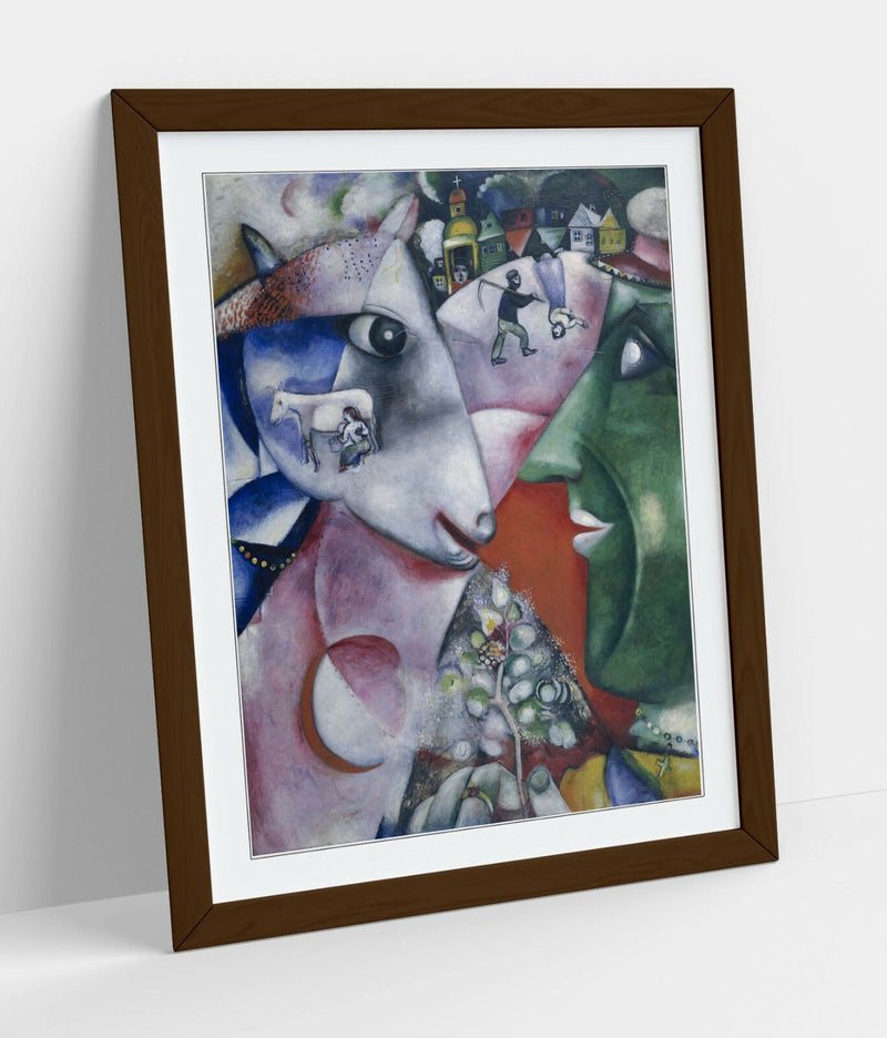 Framed Art Print - Marc Chagll, I and The Village - Wall Art Poster Print With Frame / Black, Walnut, Oak