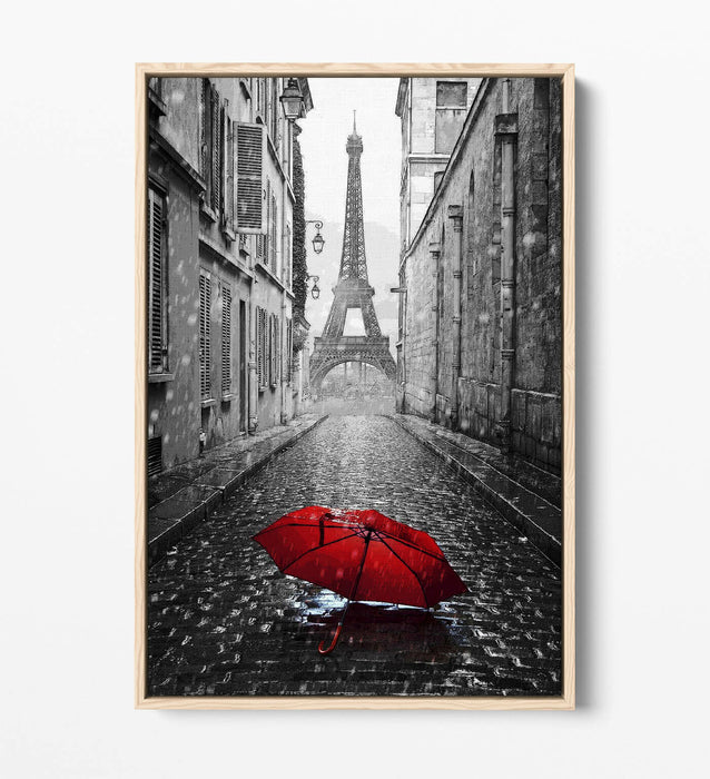 Canvas Wall Art – Paris Red Umbrella Print | Float Effect Canvas, Ready to Hang
