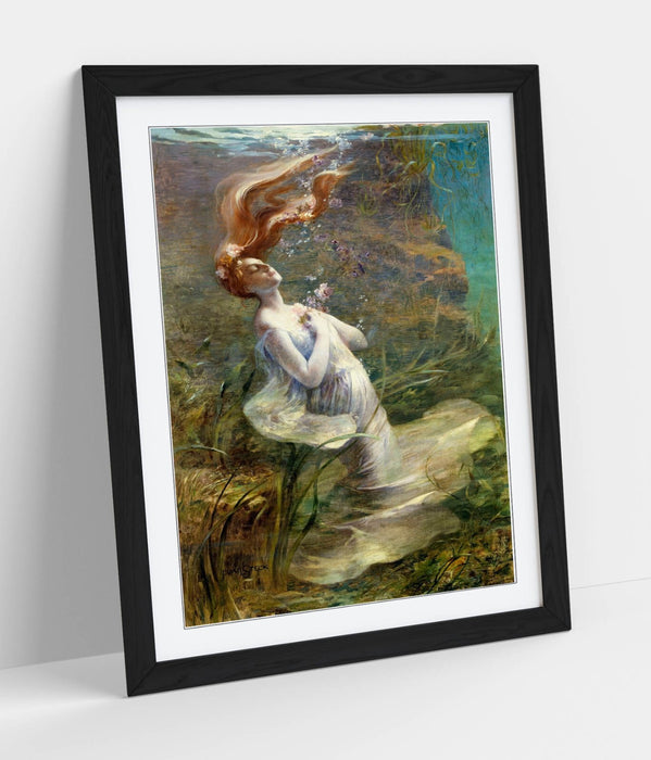 Framed Wall Art Poster - Ophelia Painting Print | Handmade UK Art, Woodgrain Frame Finish