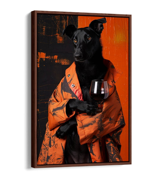 Funny Dog Canvas Art - Float Effect Wine Dog Print | Handmade UK Wall Decor