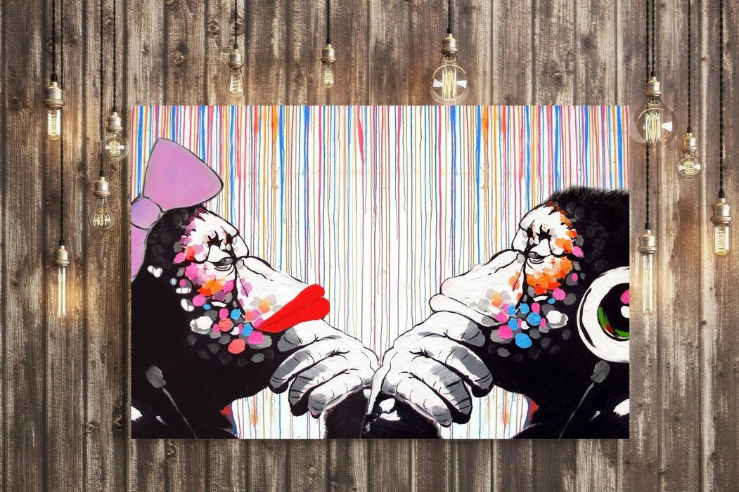 BANKSY CANVAS WALL ART PRINT DJ MONKEY COLOURED RAIN DUO ARTWORK GRAFFITI