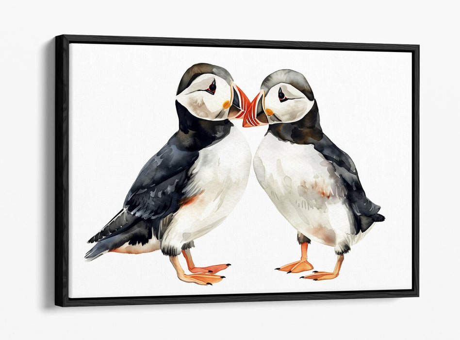 Puffins Canvas Art - Cute Animal Artwork Float Effect Canvas Wall Decor