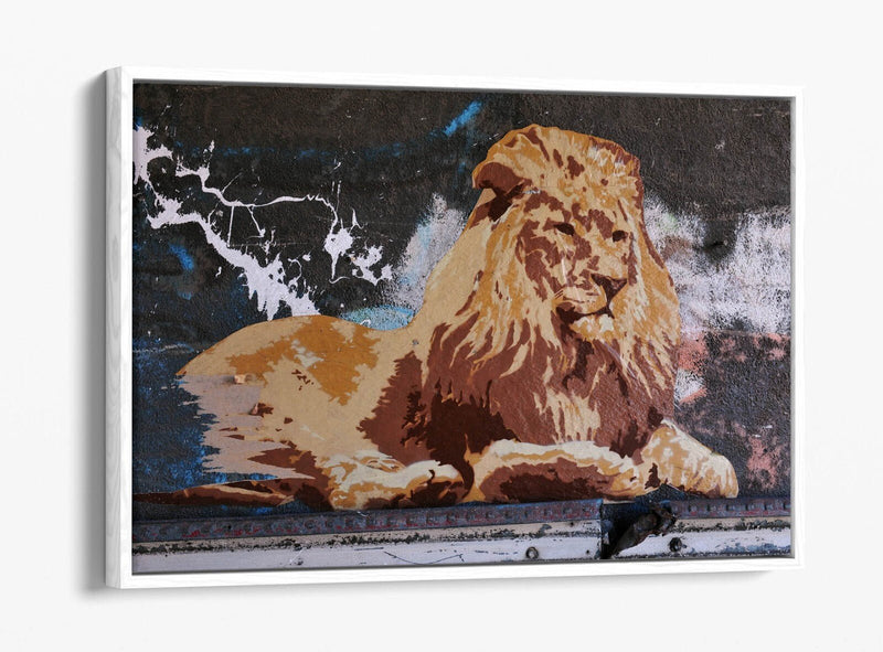 Canvas Wall Art - Laying Lion Graffiti Bedroom Print | Handmade Float Effect