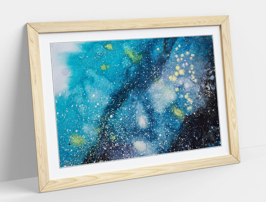 Framed Wall Art Abstract Blue Splash Painting – Modern Home Decor Print