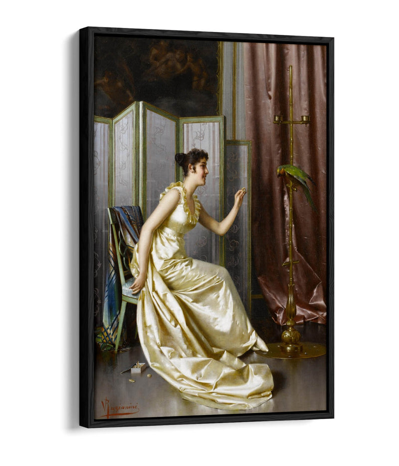 Canvas Wall Art - Feeding The Parrot Print | Premium Float Effect Canvas With 30mm Deep Frame