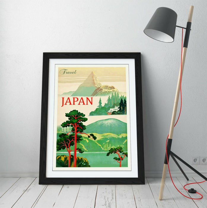VINTAGE RETRO JAPAN TRAVEL POSTER -FRAMED WALL ART PICTURE PRINT- RED