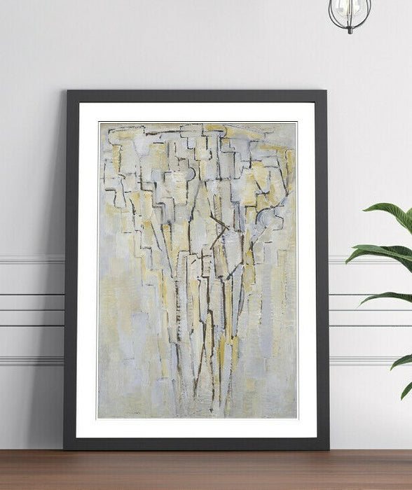 Mondrian Framed Wall Art – Handmade UK Tree Poster With Wood Grain Frame