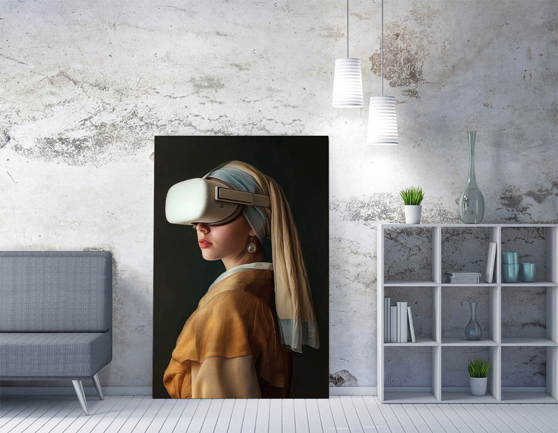 Canvas Wall Art – Girl With Pearl Earring VR Headset | Modern Wall Decor Print