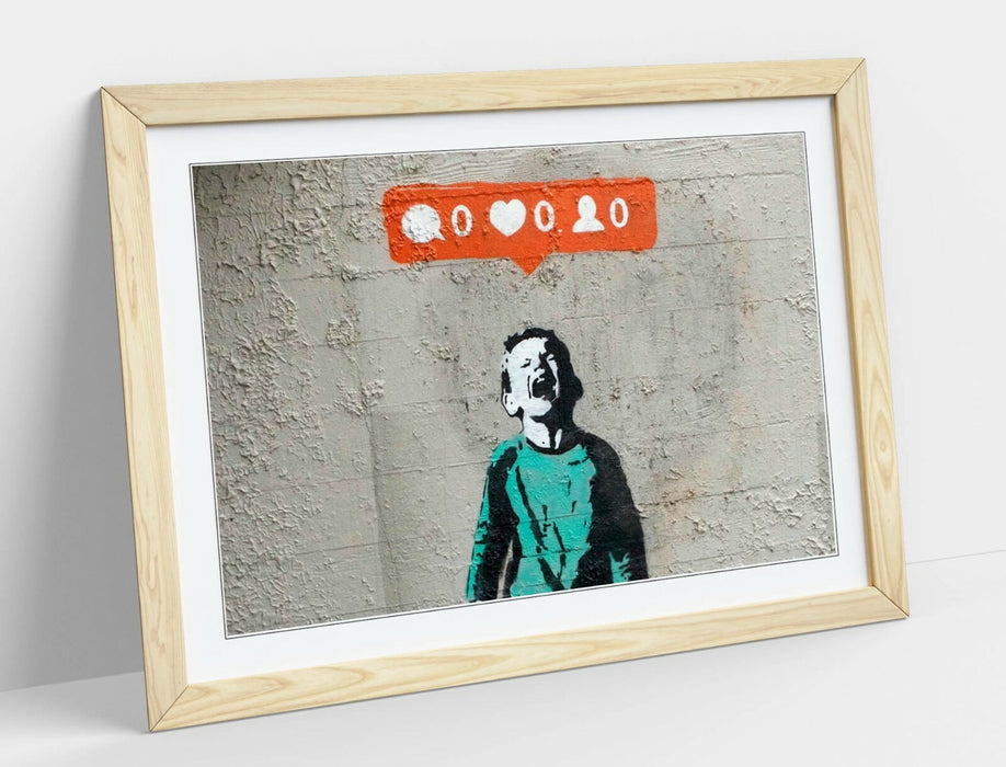 BANKSY "NO SOCIAL MEDIA" -FRAMED WALL ART PICTURE PRINT- GRAFFITI STREETART