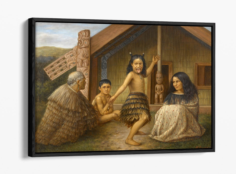 Canvas Wall Art Print - Maori Girl Learning Haka | Float Effect, Premium Frame