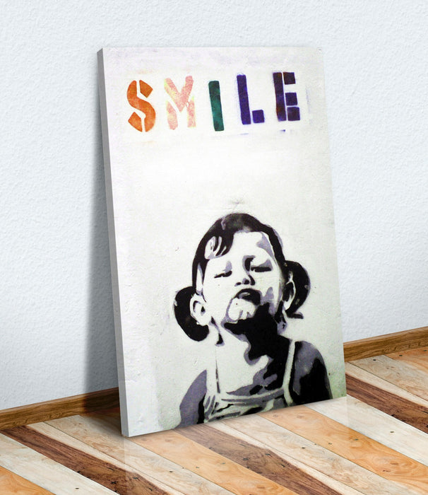 BANKSY CANVAS STREET WALL ART PRINT ARTWORK - PREMIUM VARNISHED SMILE