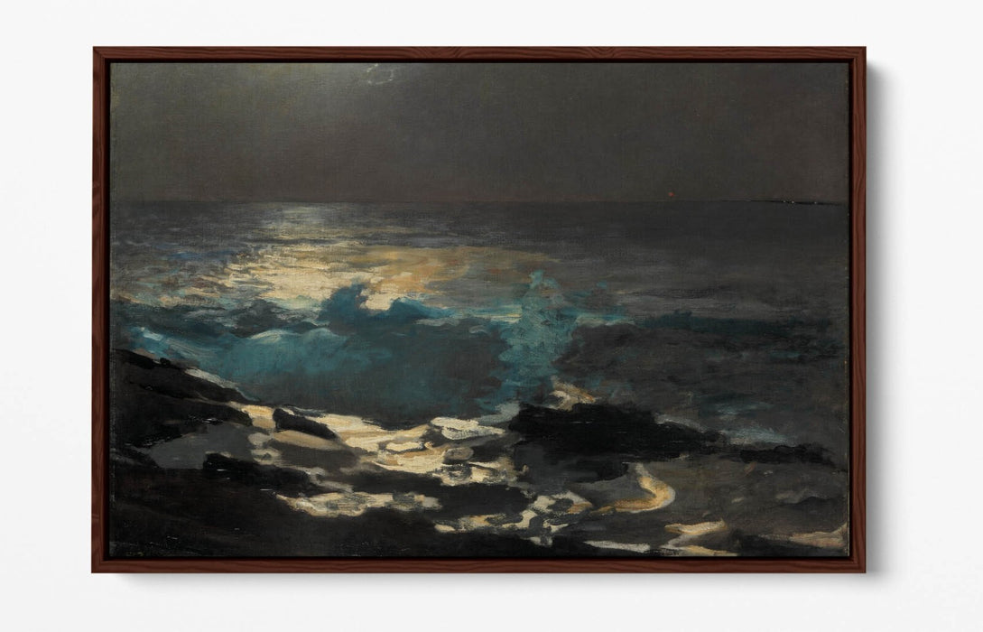 WINSLOW HOMER, MOONLIGHT WOOD ISLAND LIGHT -FLOAT EFFECT CANVAS WALL ART PRINT