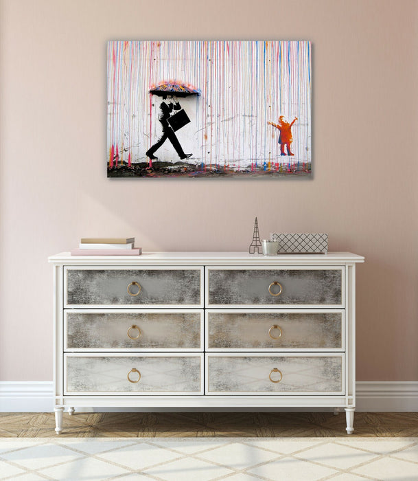 COLOURED RAIN CANVAS WALL ART PICTURE PRINT - STREET ART BANKSY STYLE