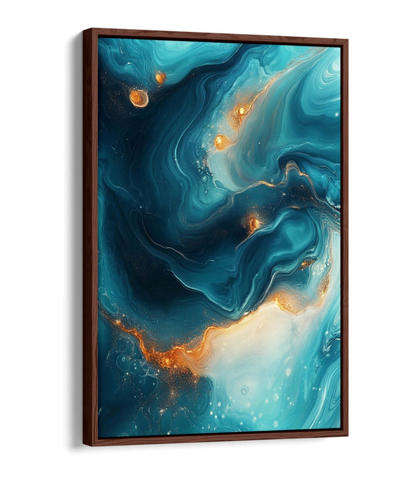 Abstract Canvas Wall Art – Blue Gold Float Effect Modern Wall Decor Print