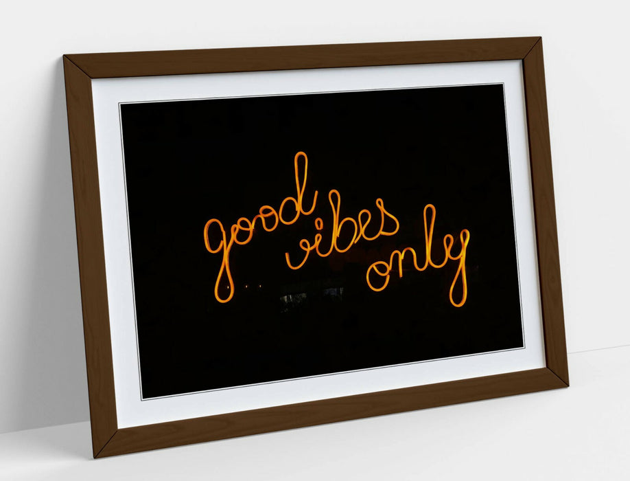 Framed Poster Print - Orange Neon Sign Artwork | Faux Wood Frame Wall Art Prints