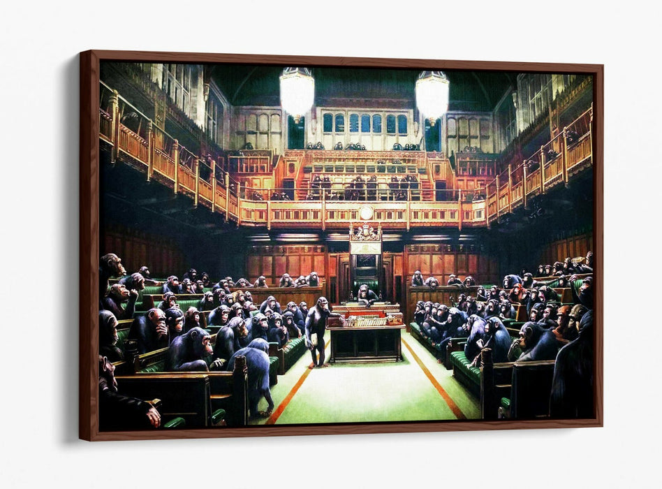 BANKSY MONKEY PARLIAMENT -FLOAT EFFECT CANVAS WALL ART PIC PRINT- GREEN