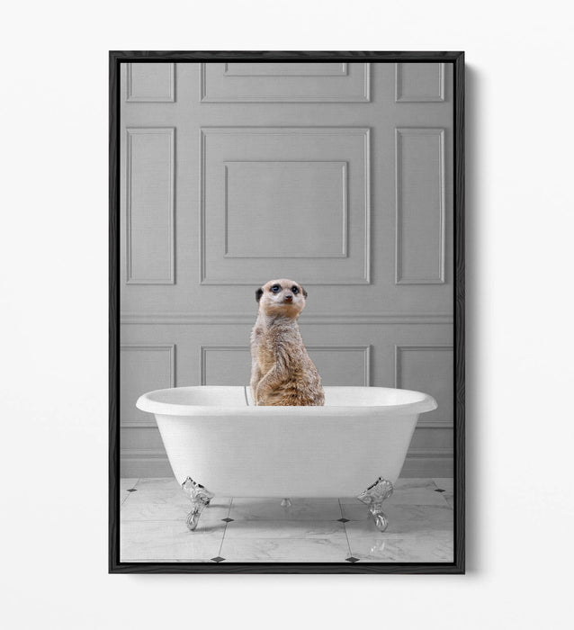 MEERKAT IN BATHTUB -QUIRKY BATHROOM FLOAT EFFECT CANVAS WALL ART FUNNY PRINT