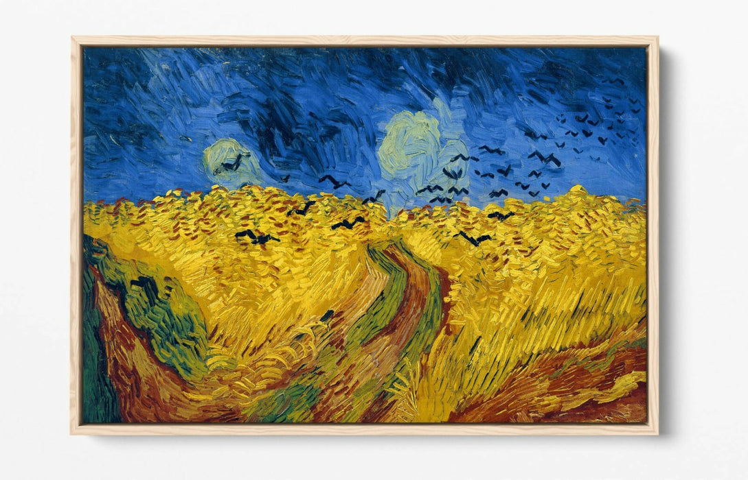 VAN GOGH WHEATFIELD WITH CROWS -FLOAT EFFECT CANVAS WALL ART PIC PRINT- BLUE