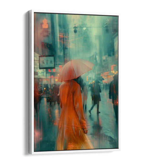 Canvas Wall Art - Woman With Umbrella in City Street | Float Effect Print