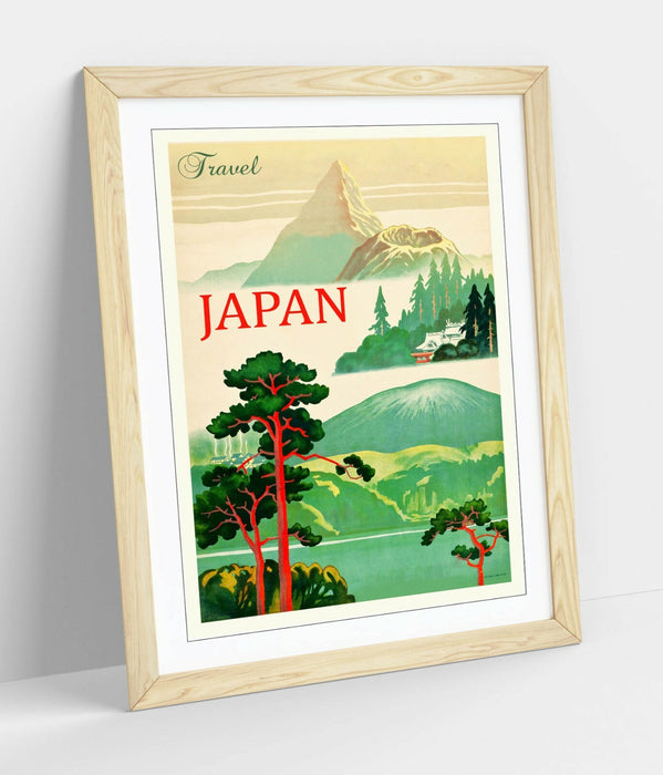 VINTAGE RETRO JAPAN TRAVEL POSTER -FRAMED WALL ART PICTURE PRINT- RED