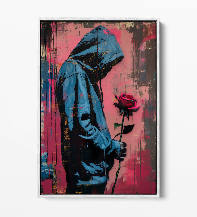 Canvas Art Print – Pink Blue Rose Graffiti Style Float Effect on Custom MDF Frame