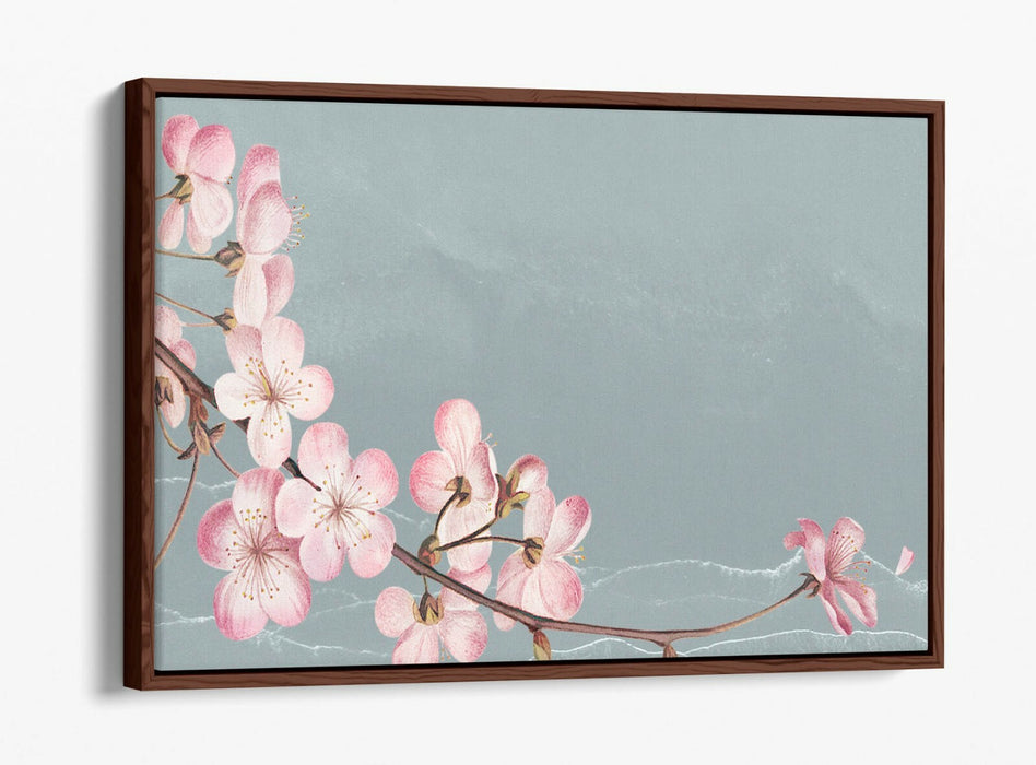 CHERRY BLOSSOM -FLOAT EFFECT CANVAS WALL ART PIC PRINT- BLUE GREY PINK