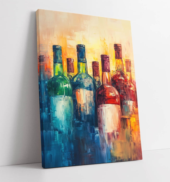 Canvas Wall Art - Abstract Colourful Wine Bottles Print | Handmade UK Canvas