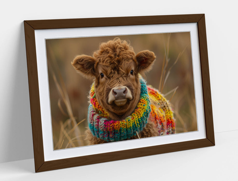 Highland Cow Wall Art – Framed Poster Print UK | Cute Animal Rainbow Jumper