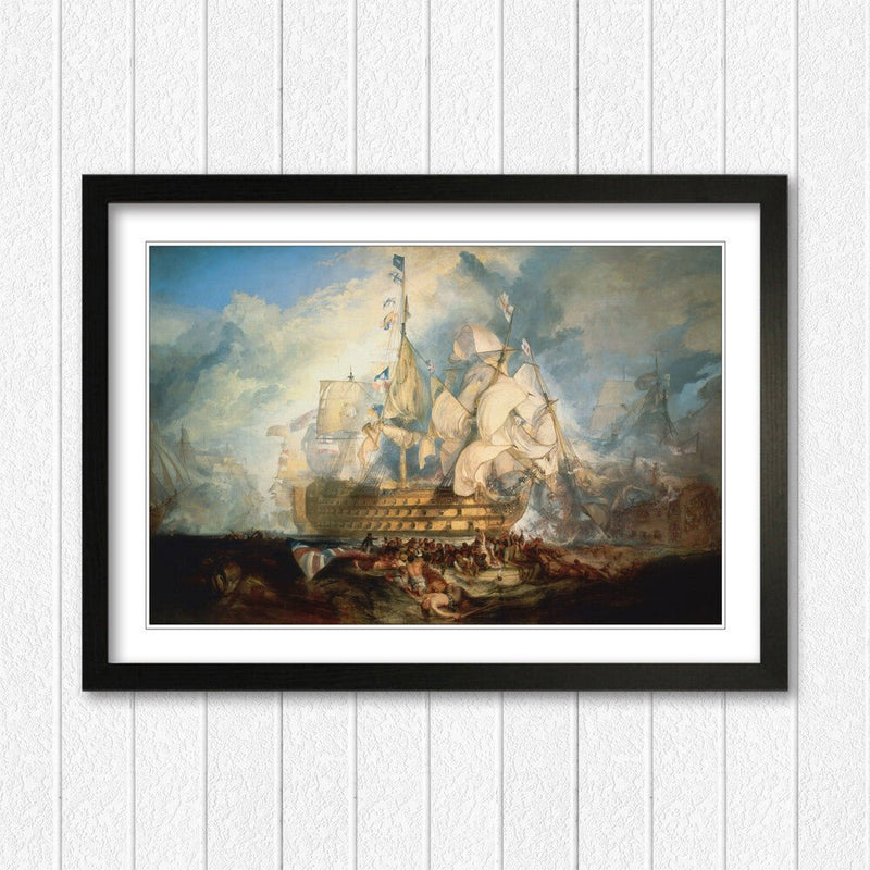 Turner Battle of Trafalgar Framed Art Print – Historic Naval Painting with Woodgrain Faux Frame