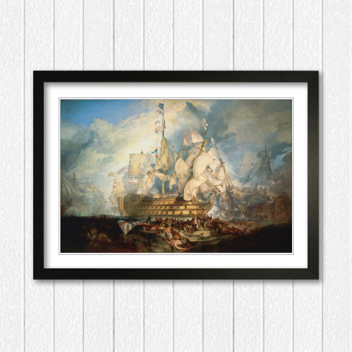Turner Battle of Trafalgar Framed Art Print – Historic Naval Painting with Woodgrain Faux Frame