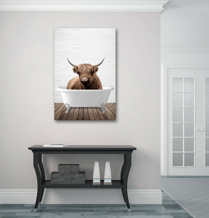 Highland Cow Animal in Bath CANVAS WALL ART PRINT ARTWORK PAINTING FRAMED POSTER