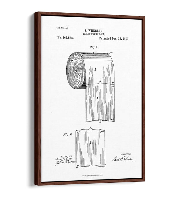 TOILET PAPER PATENT MINIMALIST LINE ART -FLOAT EFFECT CANVAS WALL ART PRINT